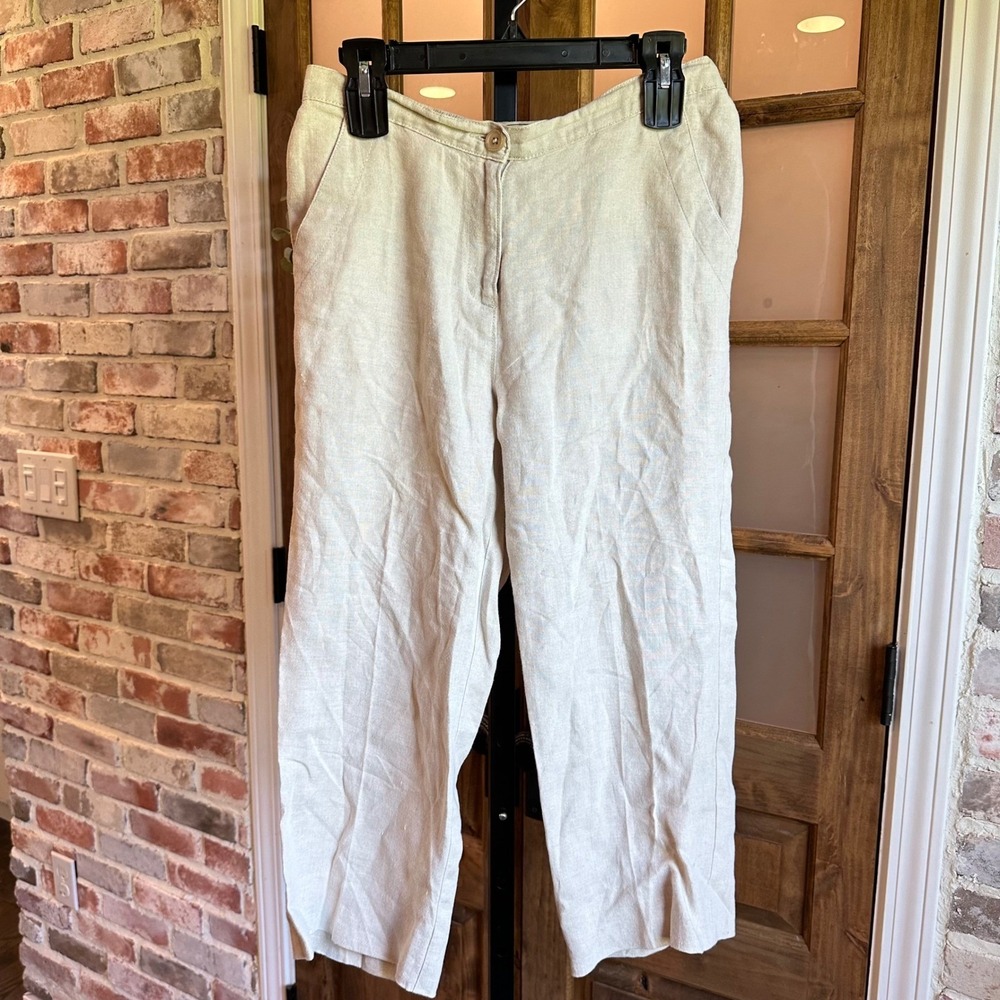L.L.Bean Linen Pants Womens Beige Classic Straight Leg Breathable Casual 8P